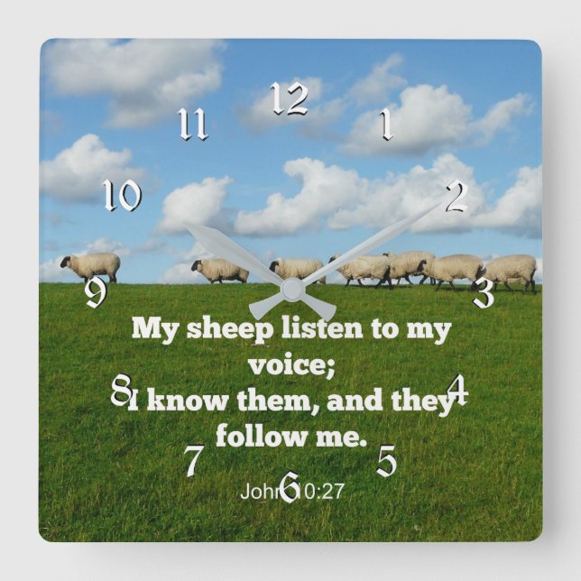 Horloge Carrée Verbe Écriture, Jean 10:27 Mes brebis écoutent... (Recto)