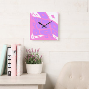 Horloge Carrée Vérifier la pensée du cerveau ondulé - rose Lilac
