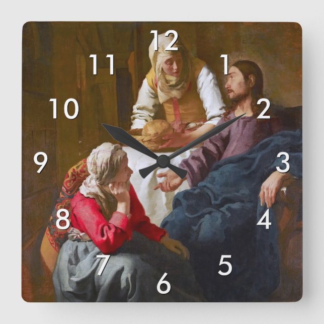 Horloge Carrée Vermeer - Christ dans la Maison de Martha et Marie (Recto)