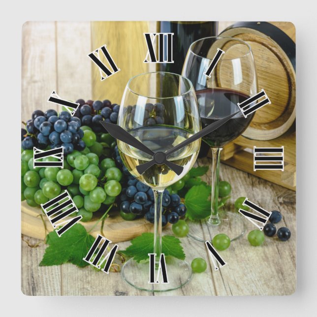 Horloge Carrée Verre à vin 🍷 Numéros romains Design (Recto)