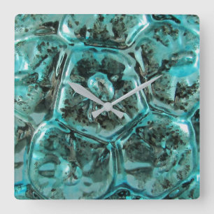 Horloge Carrée Verre d'art Turquoise Bijoux bleu coque de tortue