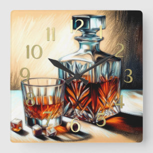 Horloge Carrée Verre de dessin pastel en verre de liquide décante