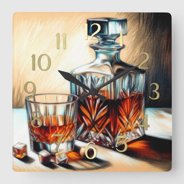 Horloge Carrée Verre de dessin pastel en verre de liquide décante (Recto)