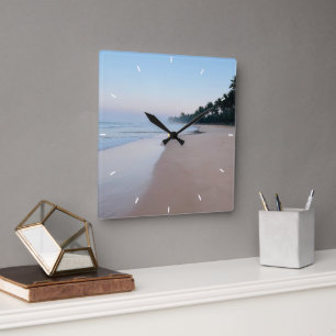 Horloge Carrée Verre de mer et bois de plage Nautique - Larg Turq