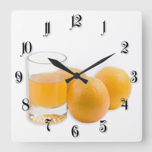 Horloge Carrée Verre du jus et des trois oranges