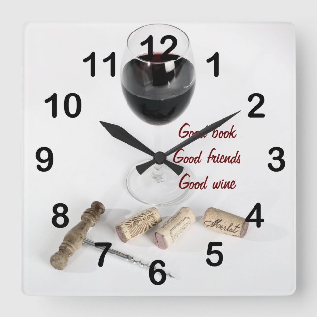 Horloge Carrée Verre et lièges de vin rouge (Recto)