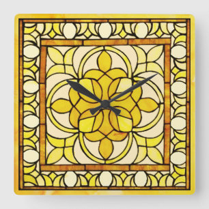 Horloge Carrée Verre Jaune