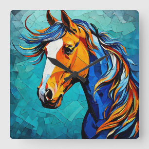 Horloge Carrée Verre teinté de cheval