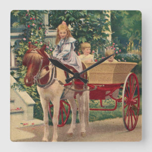 Horloge Carrée vers 1910 enfants et charrue à cheval
