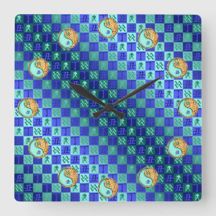 Horloge Carrée Verseau & Bœuf de Feu