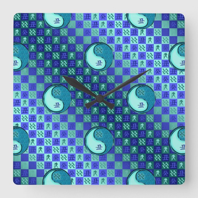 Horloge Carrée Verseau & Boeuf d'eau (Recto)