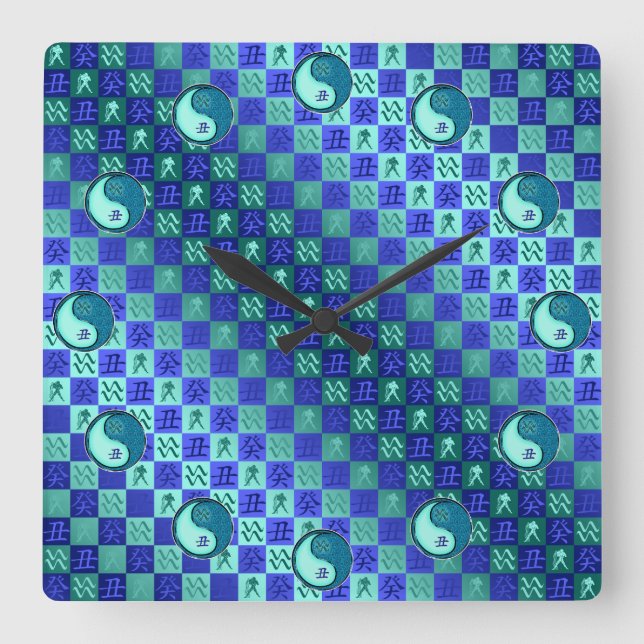 Horloge Carrée Verseau & Bœuf d'eau (Recto)