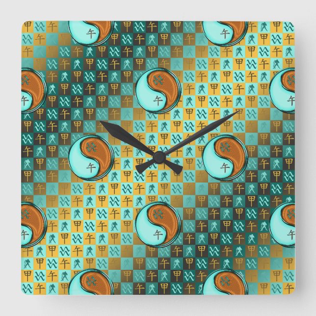 Horloge Carrée Verseau & Cheval de Bois (Recto)