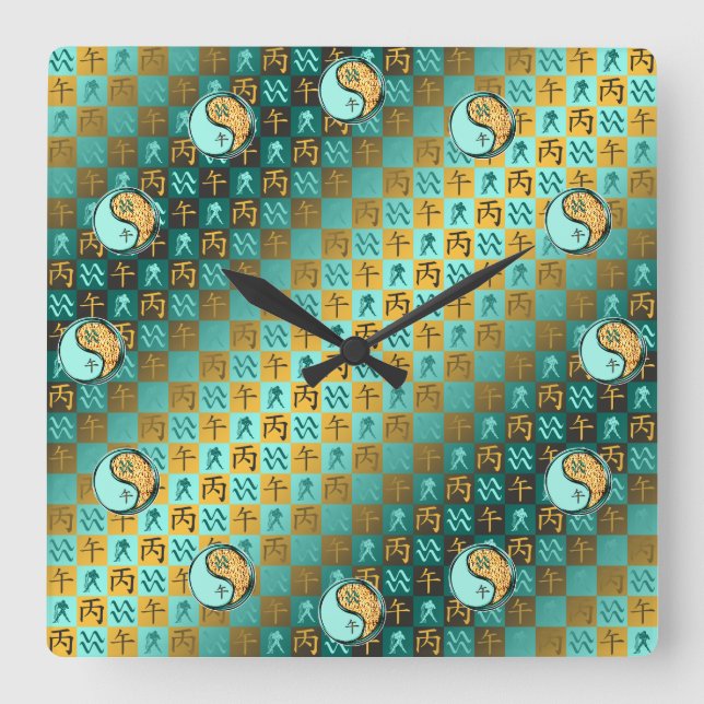 Horloge Carrée Verseau & Cheval de Feu (Recto)