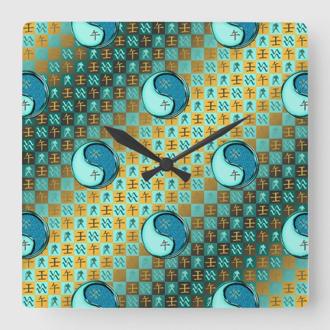 Horloge Carrée Verseau & Cheval d'eau (Recto)