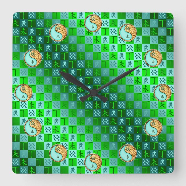 Horloge Carrée Verseau & Chèvre de Feu (Recto)