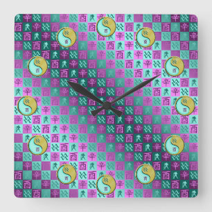 Horloge Carrée Verseau & Coq de Métal
