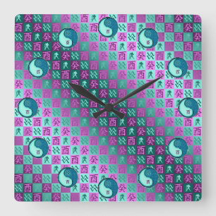 Horloge Carrée Verseau & Coq d'Eau