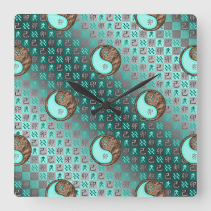 Horloge Carrée Verseau & Lapin de Terre