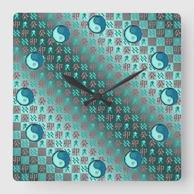 Horloge Carrée Verseau & Lapin d'Eau (Recto)