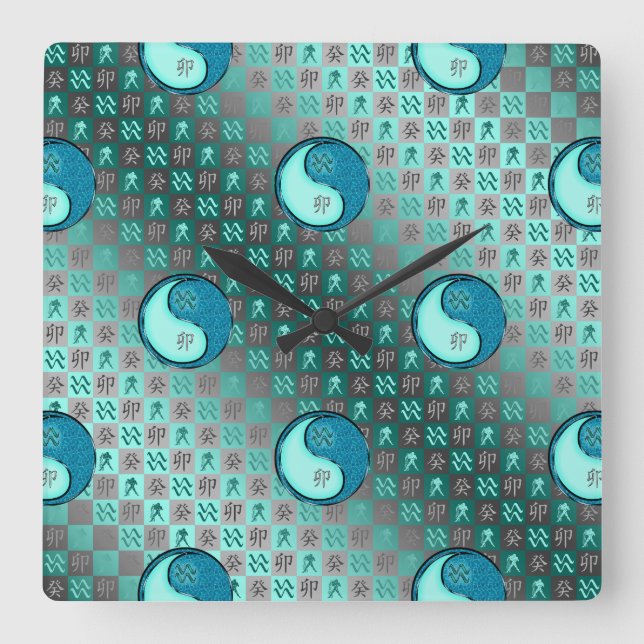 Horloge Carrée Verseau & Lapin d'eau (Recto)