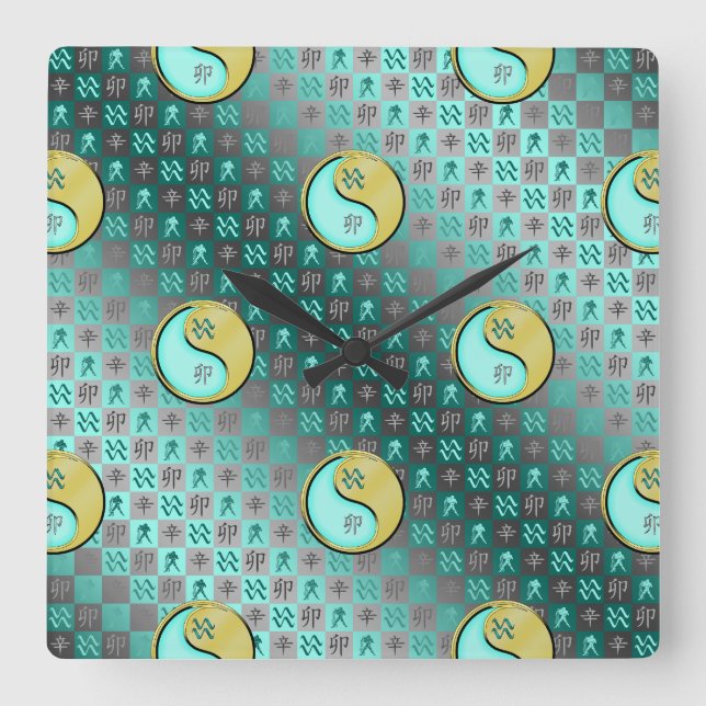Horloge Carrée Verseau & Lapin Métal (Recto)