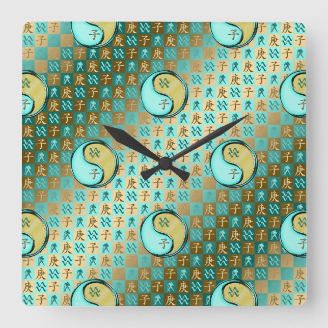 Horloge Carrée Verseau & Rat de Métal (Recto)