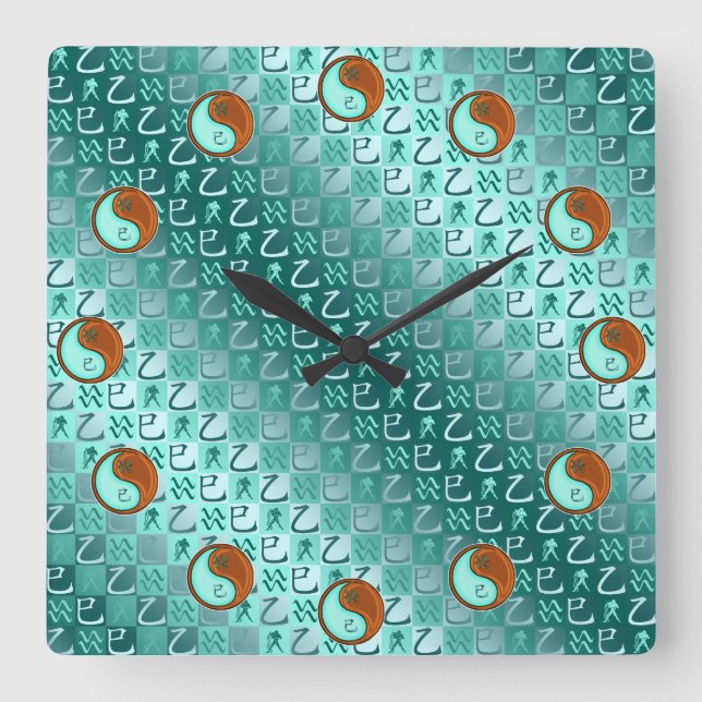Horloge Carrée Verseau & Serpent de Bois (Recto)