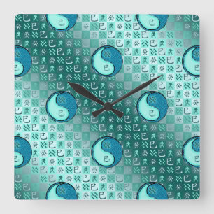 Horloge Carrée Verseau & Serpent d'eau