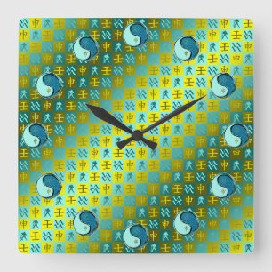 Horloge Carrée Verseau & Singe d'Eau