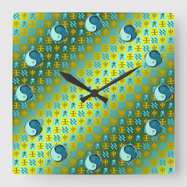 Horloge Carrée Verseau & Singe d'Eau (Recto)