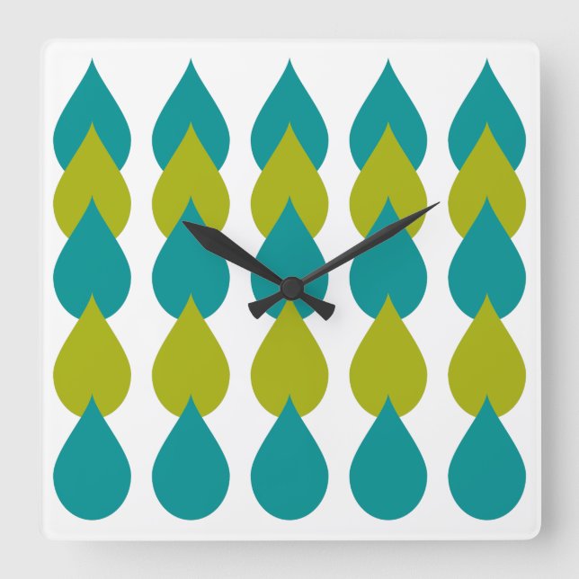Horloge Carrée Vert bleu rétro (Recto)