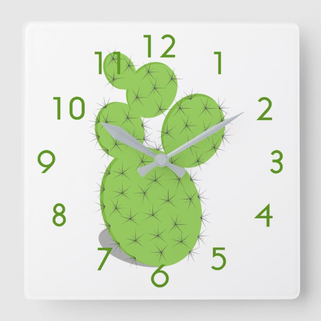 Horloge Carrée Vert cactus blanc (Recto)