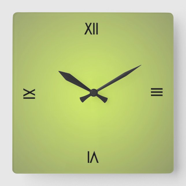 Horloge Carrée Vert citron noir chiffres romains (Recto)