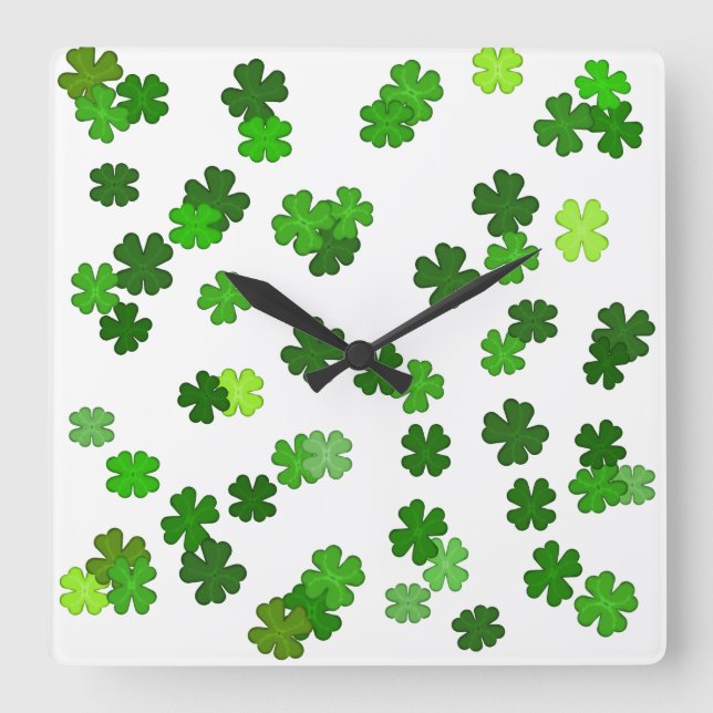 Horloge Carrée Vert Kelly “Trèfles qui tombent” (Recto)