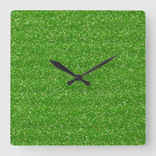 Horloge Carrée Vert Lime Pailleté Et Glitter Argenté