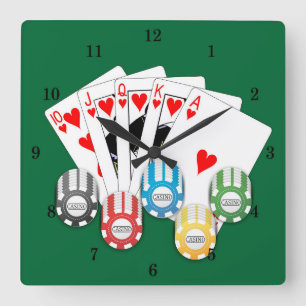 Horloge Carrée Very Fun Royal Straight Flush Casino Wall Clock