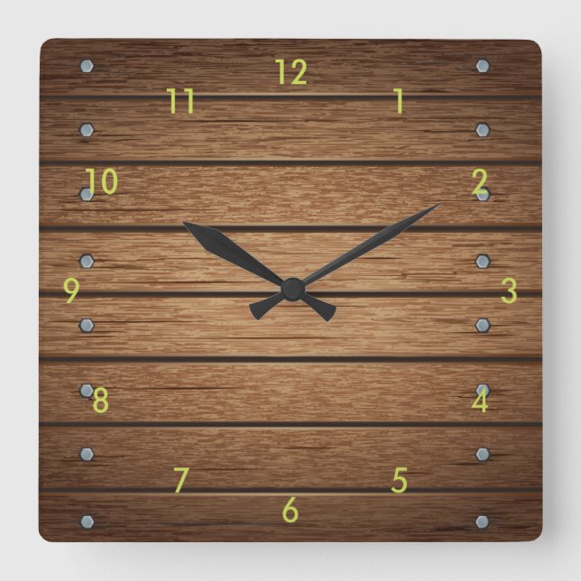 Horloge Carrée Very Fun simulated Wood Plank Wall Clock (Recto)