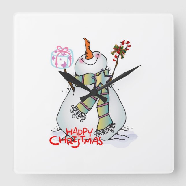 HORLOGE CARRÉE "VERY MERRY SNOWMAN" CHRISTMAS CLOCK (Recto)