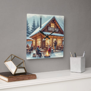 Horloge Carrée Vibes de café rétro