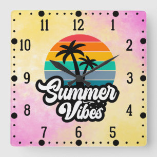 Horloge Carrée Vibes d'été avec design de palmiers