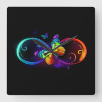Vibrant infinity with rainbow butterfly on black