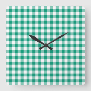 Horloge Carrée Vichy vert émeraude et blanc