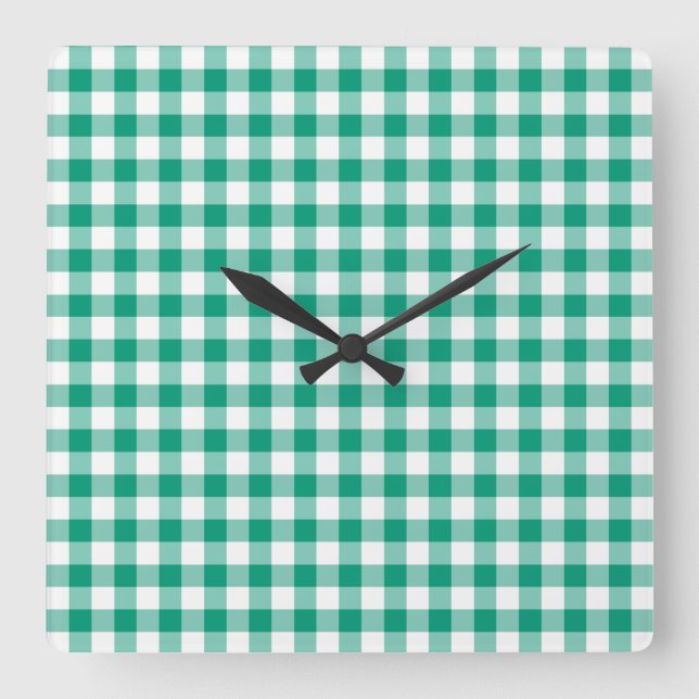 Horloge Carrée Vichy vert émeraude et blanc (Recto)