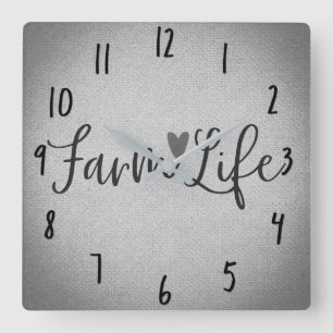 Horloge Carrée Vie de Ferme Rustique Texture de Burlap Gris Fanta