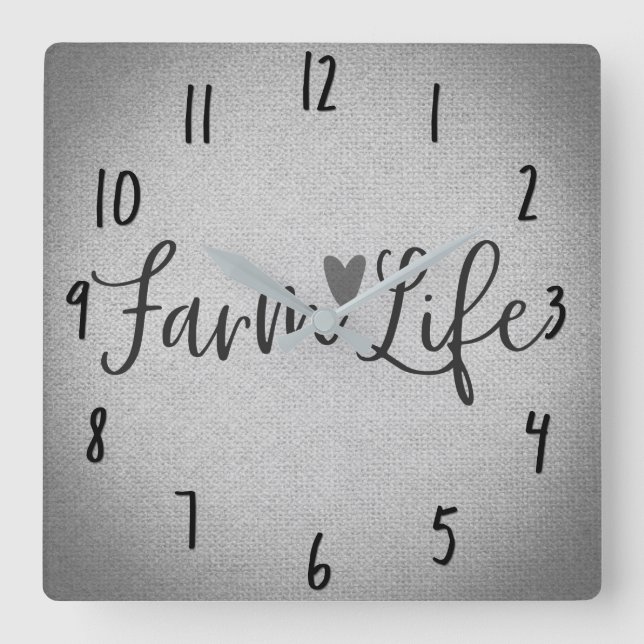 Horloge Carrée Vie de Ferme Rustique Texture de Burlap Gris Fanta (Recto)