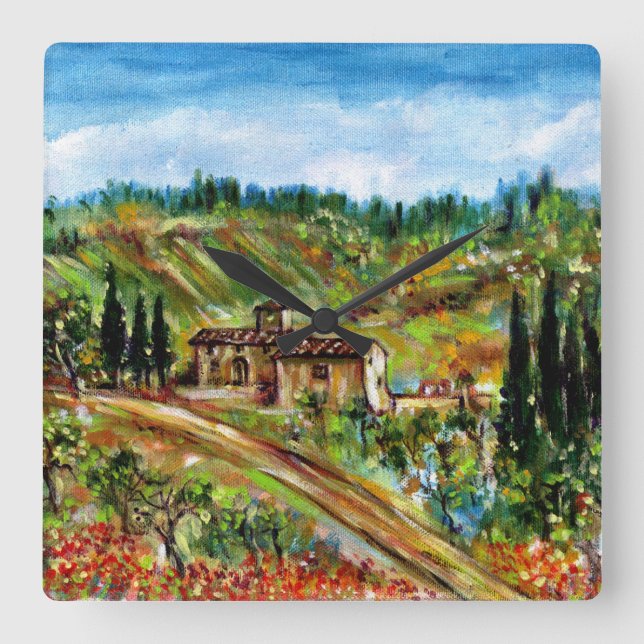 HORLOGE CARRÉE VIEILLE MAISON D'ARBUSTES DE TUSCANE (Recto)