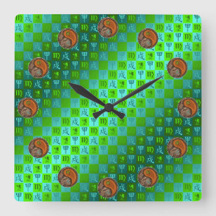 Horloge Carrée Vierge & Chien de Bois