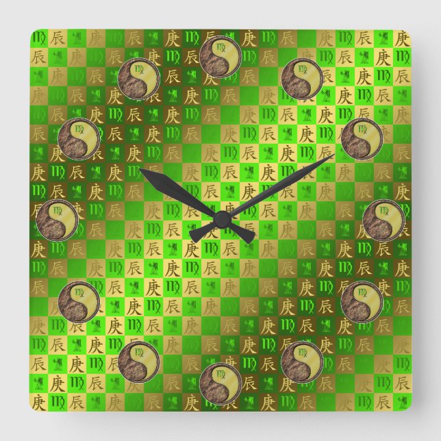 Horloge Carrée Vierge & Dragon de Métal (Recto)