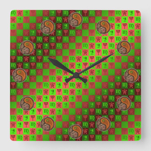 Horloge Carrée Vierge & Tigre de Bois (Recto)